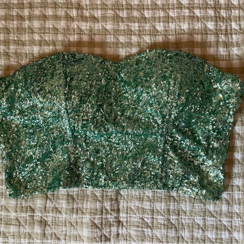 Charlotte Russe Sequin Strapless "Bustier Style" Green Top